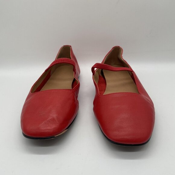 Madewell Shoes Greta Womens Size 8 Red Leather Square Toe Flats Mary Jane Ballet - Picture 3 of 14